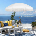 AMMSUN 7ft Patio Umbrella with Fringe Outdoor Tassel Umbrella UPF50+ Premium Steel Pole and Ribs Push Button Tilt, Cream White - Image 5