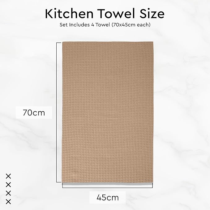 Encasa XO Kitchen Dish Towels Set | Beige | Waffle Weave and Flat Hand Tea - Image 7