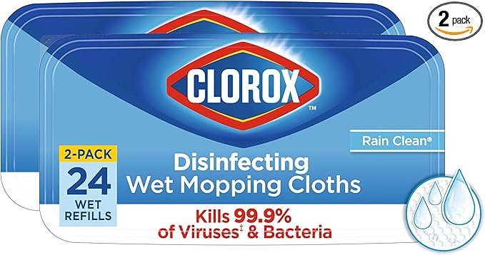 Clorox Disinfecting Wet Mop Pad, Disposable Mop Heads, Rain Clean, 2 Packs by Clorox