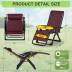 Suteck Zero Gravity Chair, Reclining Camping Lounge Chair w/Removable Cushion, Upgraded Lock and Cup Holder, Reclining Patio Chairs Folding Recliner for Indoor and Outdoor, Claret - Image 2