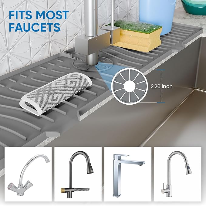 24 Inch Longer Faucet Mat for Kitchen Sink, Silicone Sink Faucet Mat Splash - Image 6