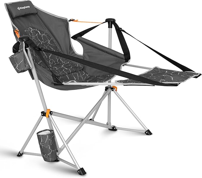 KingCamp Hammock Chair with Footrest – Heavy Duty Swinging Rocking Camping Chairs for Adults up to 400lbs, Folding Portable Oversized Rocker with Cup Holder & Pillow for Outdoor Beach Lawn RV Sports by KingCamp