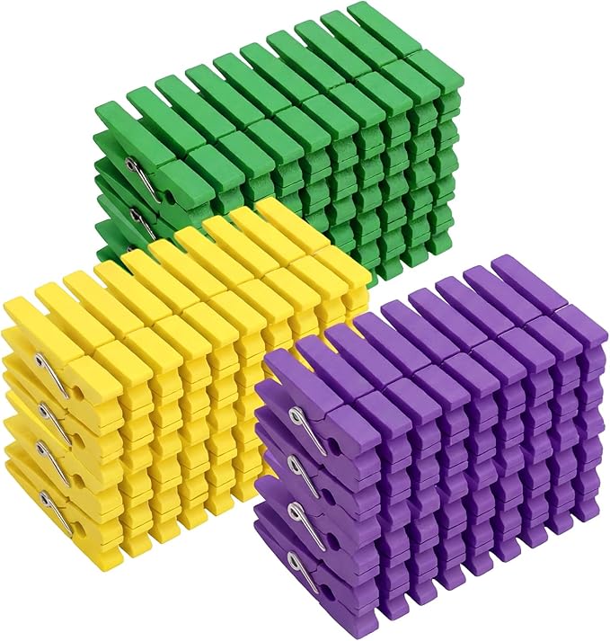 Weysat 120 Pcs Mardi Gras Colored Clothes Pins 2.9" Wooden Carnival Mardi Gras by Weysat
