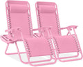 Best Choice Products Set of 2 Adjustable Steel Mesh Zero Gravity Lounge Chair Recliners w/Pillows and Cup Holder Trays - Carnation by BestChoiceProducts