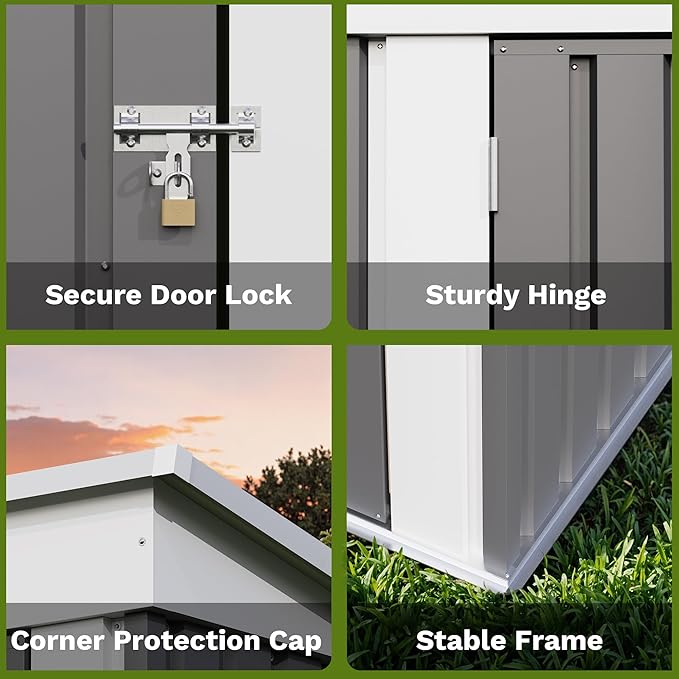 Patiowell 5x3 FT Outdoor Storage Shed, Garden Tool Shed with Sloping Roof and Lockable Door, Metal Shed for Backyard Garden Patio Lawn, Gray - Image 5