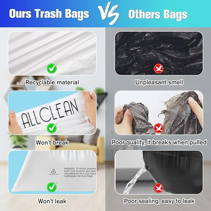 Trash Bags 7 Gallon Medium Kitchen Drawstring Bathroom Garbage Bags, Fit 7 Gal - Image 4