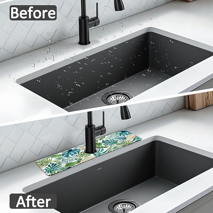 2PCS 15" X 5.5" Kitchen Sink Splash Guard Faucet Mat Leaf Super Absorbent Fast - Image 7