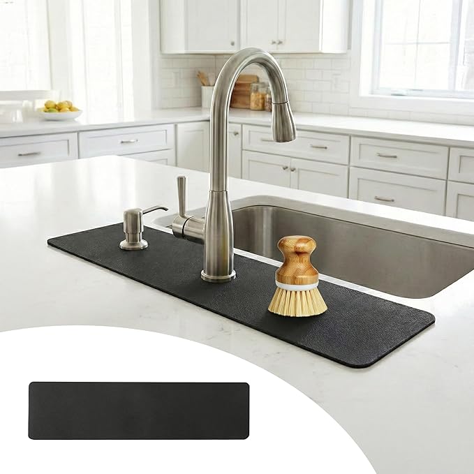 Customizable Faucet Mat for Kitchen Sink: 24"L x 4"W Cuttable Bathroom Counter by EazziSwitch