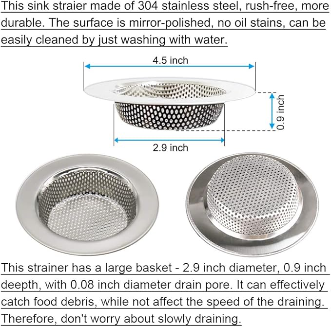 2PCS Kitchen Sink Strainers, Sink Drain Filter, Sink Basket Strainer, 4.5 Inch - Image 2