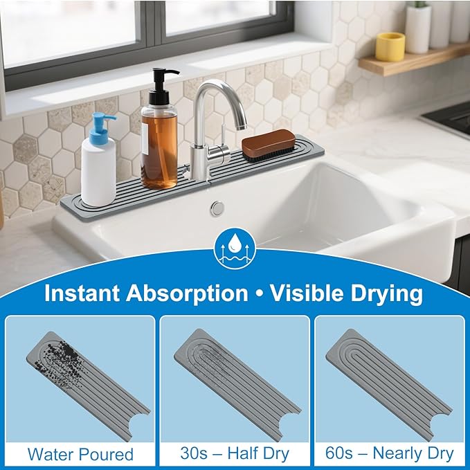 Faucet Mat for Kitchen Sink – 24"x4" Diatomite Stone Sink Splash Guard - Image 3