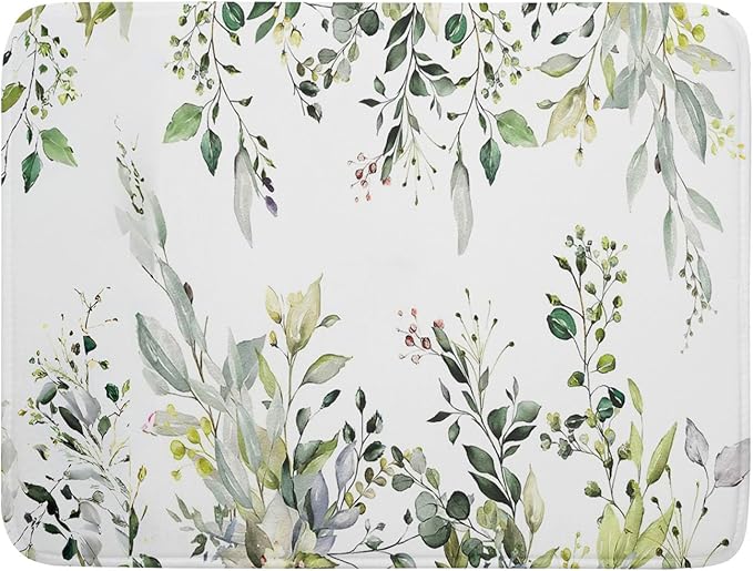 Green Eucalyptus Sage Leaves Dish Drying Mat 18 x 24 Inch by APORTT