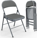 VINGLI 4 Pack Folding Chairs with Padded Seats, Metal Frame with Pu Leather Seat & Back, Capacity 350 lbs, Gray by VINGLI