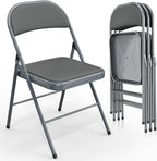 VINGLI 4 Pack Folding Chairs with Padded Seats, Metal Frame with Pu Leather Seat & Back, Capacity 350 lbs, Gray by VINGLI