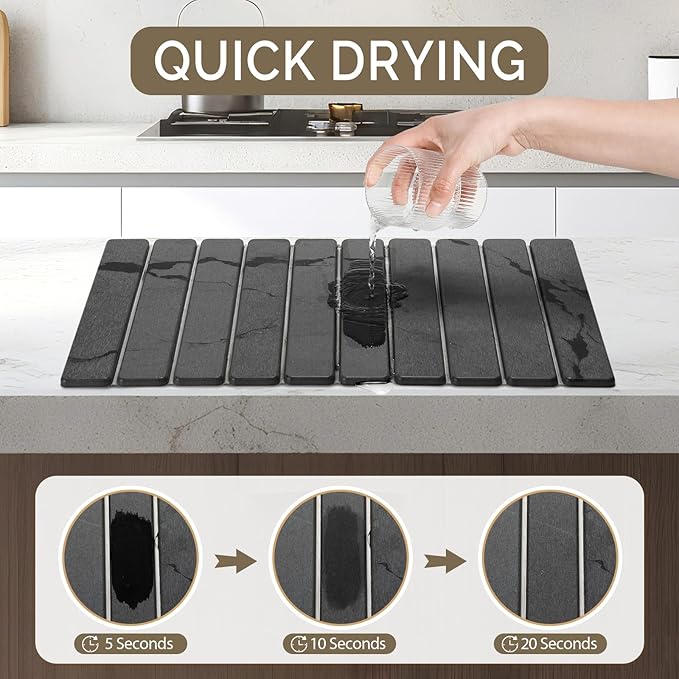 Large Stone Dish Drying Mat for Kitchen Counter, Water Absorbing Diatomaceous - Image 3