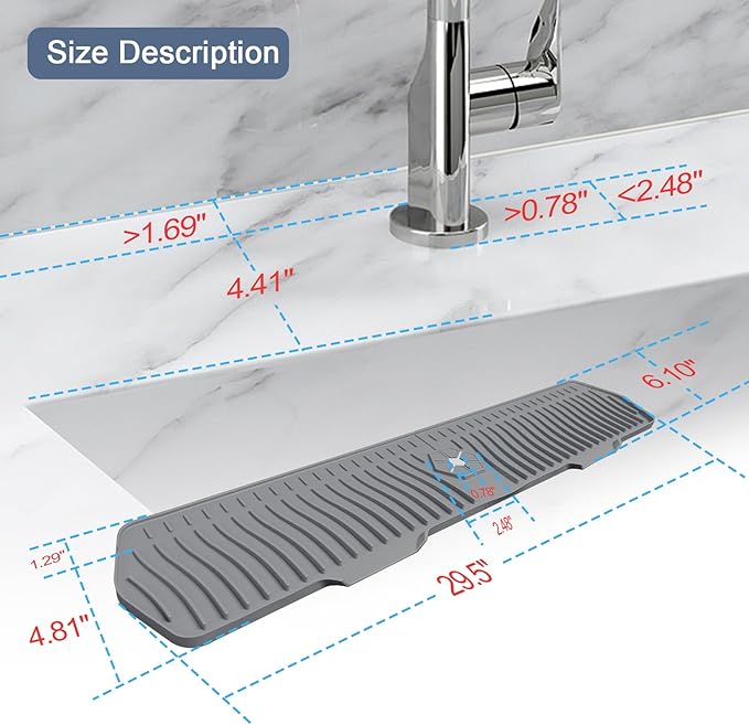 Sink Drain Mat Behind Faucet, Faucet Guard Draining Mat, 90° Foldable Tap - Image 2