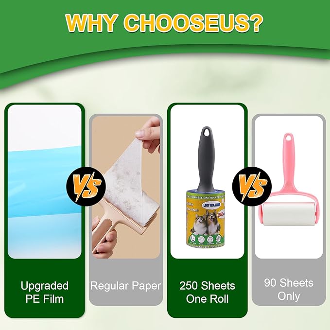 Lint Rollers Pet Hair Value Pack of 500 Sheets, Extra Sticky Lint Remover - Image 7
