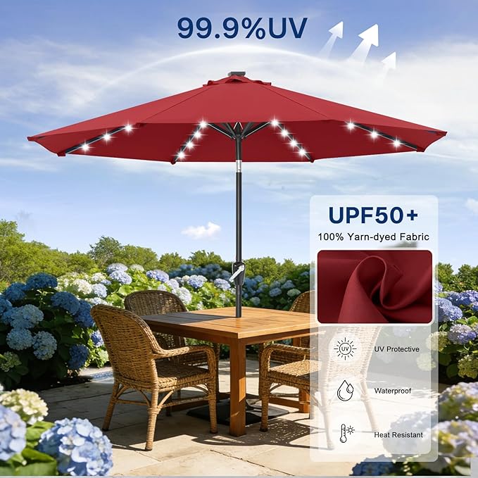 ABCCANOPY Durable Solar Led Patio Umbrellas with 32LED Lights 11FT (Wine Red) - Image 5