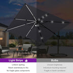PURPLE LEAF 10 Feet Patio Umbrella with Base Outdoor Cantilever Solar Powered LED Swivel Square Umbrella Aluminum Offset Umbrella with 360-degree Rotation for Garden Deck Pool Patio Light Grey - Image 2