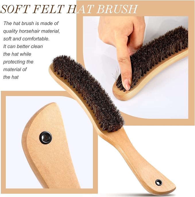 Patelai 2 Pcs Horsehair Felt Hat Brush Kit Lint Brush - Image 4