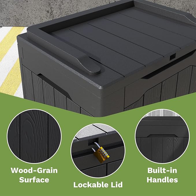 Patiowell 30 Gallon Resin Deck Box, Outdoor Storage Box for Patio Furniture, Deliveries, Pool Supplies,Waterproof and Lockable, Black - Image 4