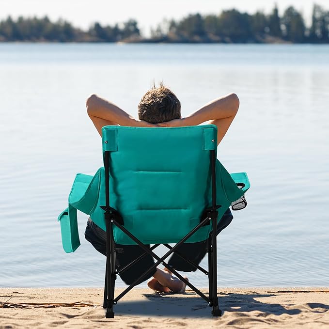 Oversized Rocking Camping Chair with Headrest & Cup Holder - 400lbs Capacity, 600D Oxford Fabric, Easy Fold Portable Outdoor Rocker Chair for Camping, Backyard, Beach, Blackgreen - Image 7