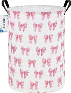 Round Foldable Girls' Storage Basket Kids Laundry Hamper Pink Gift Basket by ONOEV