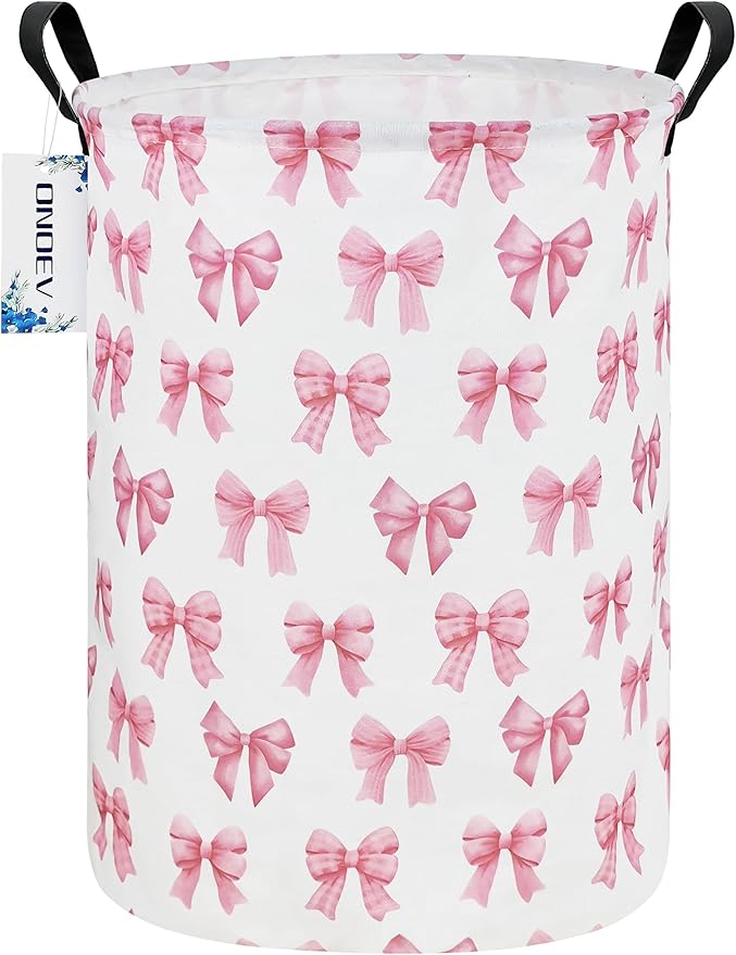 Round Foldable Girls' Storage Basket Kids Laundry Hamper Pink Gift Basket by ONOEV