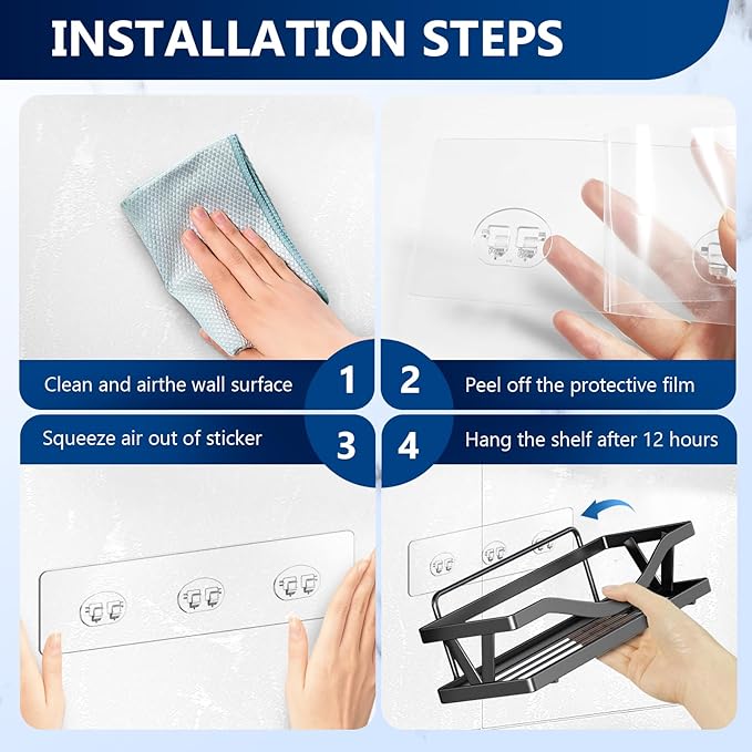 4 Pack Shower Shelf Adhesive Replacement, No Drilling Transparent Adhesive - Image 6