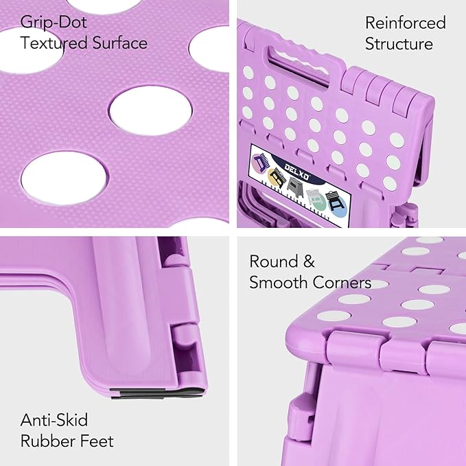 Delxo 13 inch Folding Step Stool, Non-Slip Foldable Stools Up to 300 LBS, Step Stool with Handle, Lightweight for Kitchen, Bathroom, Bedroom, Garden, Light Purple, 1PC - Image 8