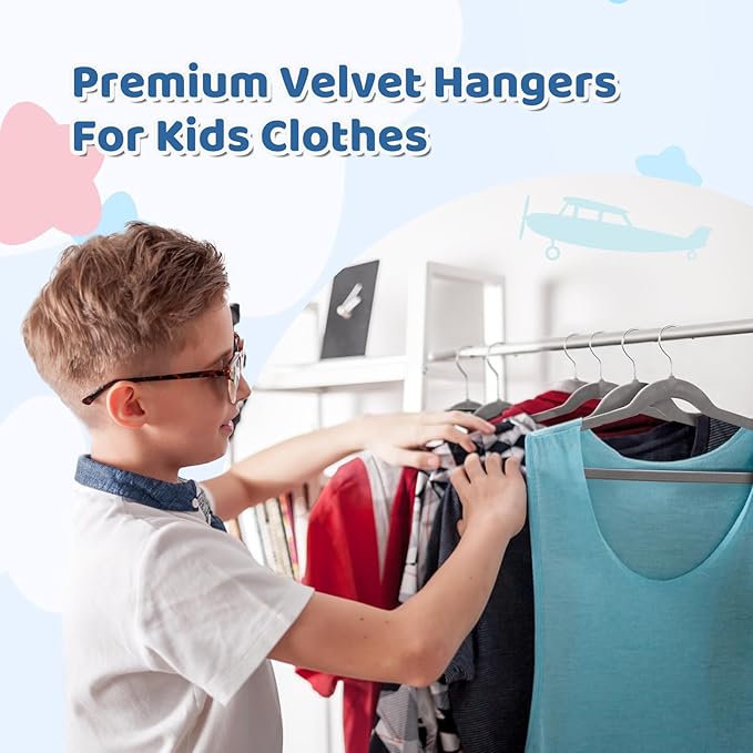Smartor Premium 14 Inch Kids Hangers 50 Pack, Non Slip, Space Saving Felt - Image 5