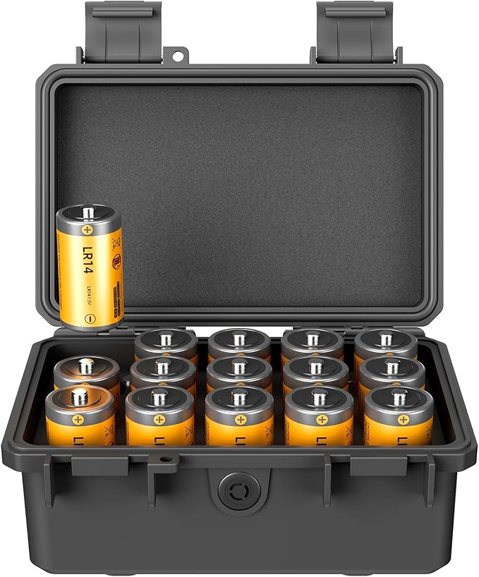 KIWIFOTOS 15 Slots C Battery Organizer Storage Case Heavy Duty IP67 Waterproof by KIWIFOTOS