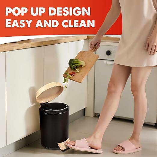 Small Bathroom Trash Can with Natural Bamboo Lid Soft Close，3 Liter / 0.8 - Image 3