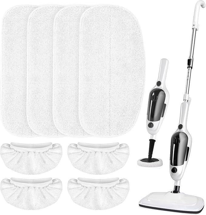 LOVECO 4 Pack Steam Mop Pads + 4 Microfiber Small Cloths Compatible by LOVECO