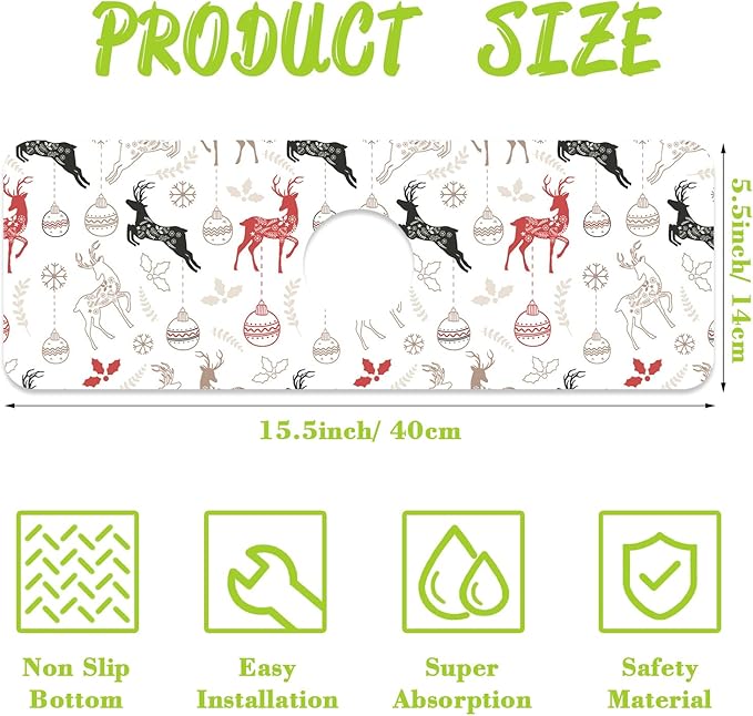 Chrismas Sink Splash Guard Faucet Mat Christmas Absorbent Fast Drying Mat Sink - Image 2