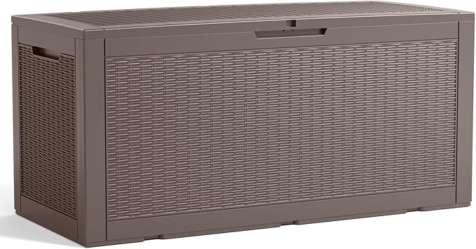 120 Gallon Resin Deck Box, Lockable Patio Outdoor Storage Box for Furniture, Garden Tools and Tools Storage, Waterproof Outside Storage Boxes - Grey - Image 6