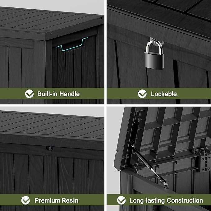 150 Gallon Outdoor Deck Box, Lockable Waterproof Outdoor Storage Boxes For Garden Tools,Indoor Cushions,Accessories Outside Storage Resin Weatherproof Container(Black) - Image 6