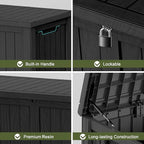150 Gallon Outdoor Deck Box, Lockable Waterproof Outdoor Storage Boxes For Garden Tools,Indoor Cushions,Accessories Outside Storage Resin Weatherproof Container(Black) - Image 6