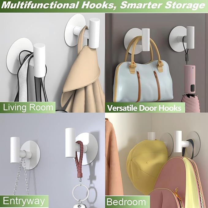 Heavy Duty White Towel Hooks, Stainless Steel Adhesive Coat Hooks - Image 4