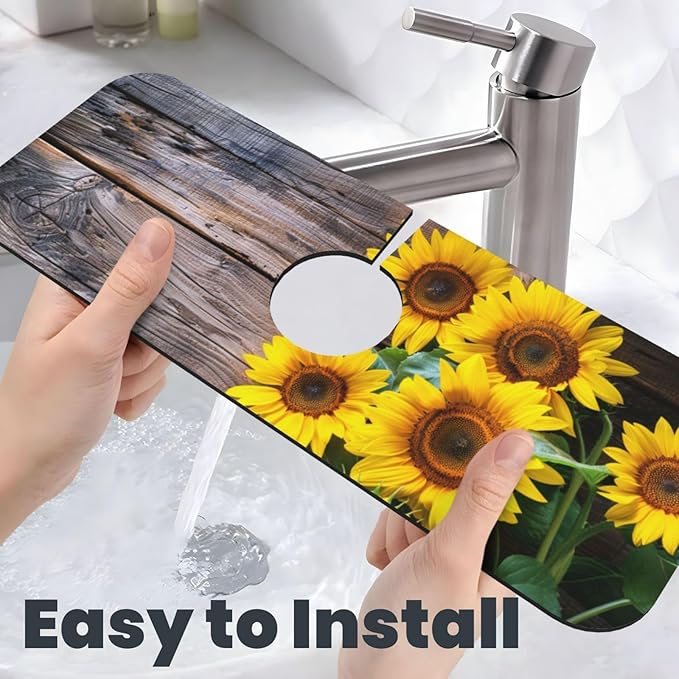 Kitchen Sink Splash Guard Faucet Mat Board Vintage Sunflowers 15"x5.5" - Image 6
