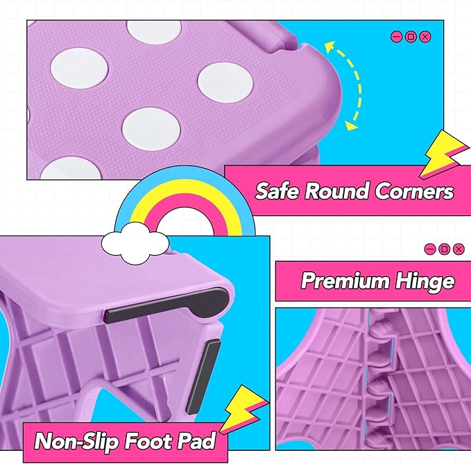 Delxo 11 inch Folding Step Stool, Non-Slip Foldable Stools Up to 300 LBS, Step Stool with Handle, Lightweight for Kitchen, Bathroom, Bedroom, Garden, Light Purple, 1PC - Image 9