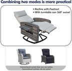 Outdoor Recliner Chair Set of 2, Wicker Patio Recliners with Adjustable Backrest and Extended Foot Rest, Reclining Patio Chairs with Flip Table & Removable Cushion Cover for Porch - Image 6