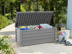 Keter Westwood 150 Gallon Resin Large Outdoor Storage Box for Patio Furniture, Outdoor Cushions, Garden Tools and Pool Floats, Light Grey - Image 4
