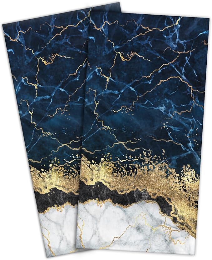 HAISUKA Blue & Gold Marble Lightweight Bath & Kitchen Towels by HAISUKA