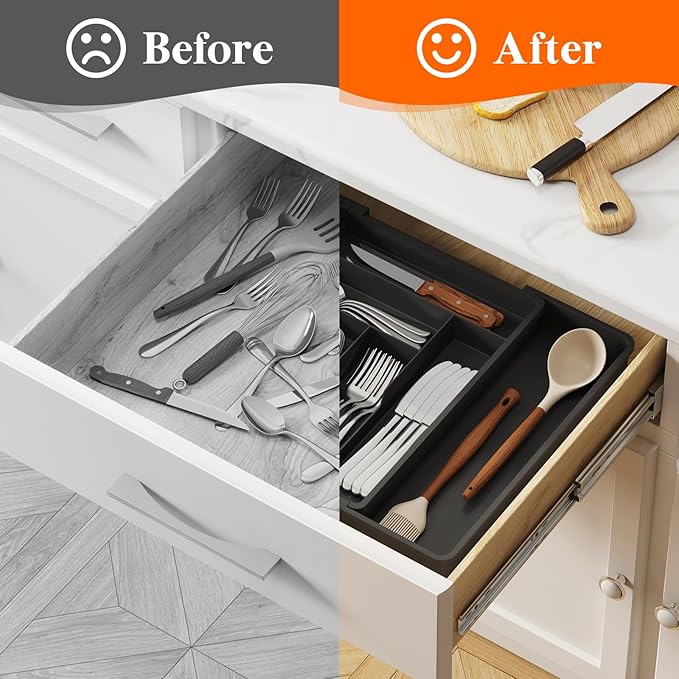 Lifewit Utensil Organizer for Kitchen Drawer, Expandable Cooking Silverware Tray - Image 7
