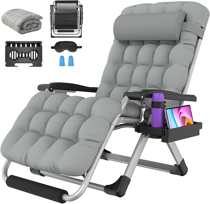 Suteck Oversized Zero Gravity Chair,33In XXL Outdoor Recliner Chair w/Removable Cushion&Headrest, Camping Lounge Chair w/Upgraded Lock&Footrest, Reclining Patio Chairs for Indoor Outdoor,500LBS by Suteck