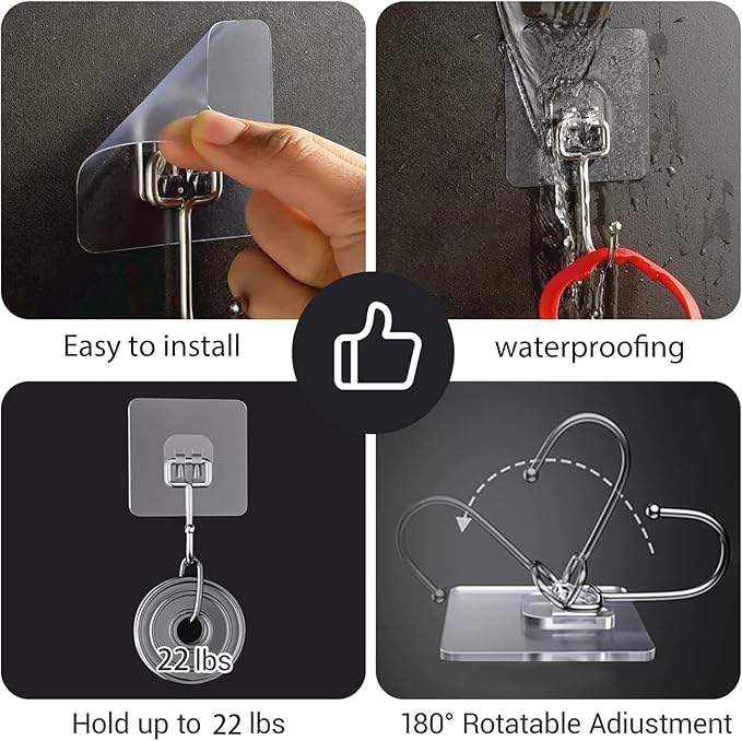Adhesive Hooks for Hanging, Wall Hooks Self Adhesive Towel Coat Waterproof - Image 6