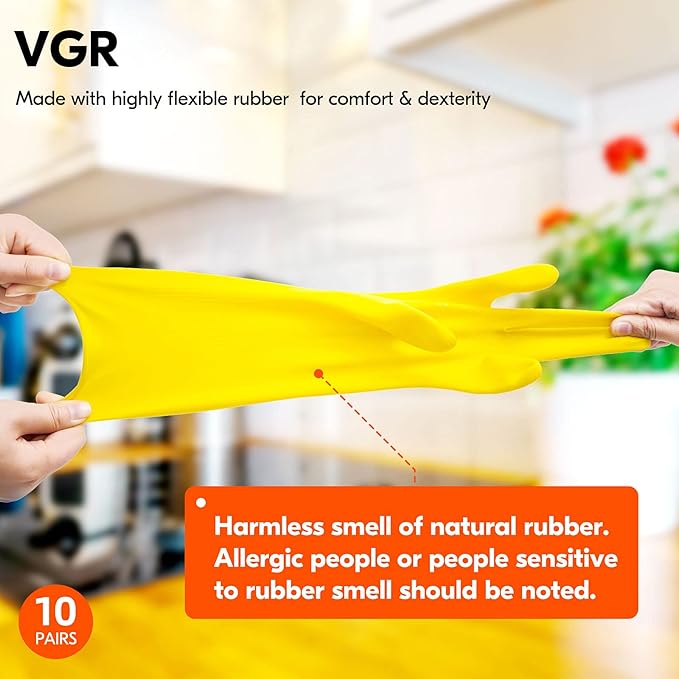 Vgo... 10-Pairs Reusable Household Gloves, Rubber Dishwashing gloves, Extra - Image 4
