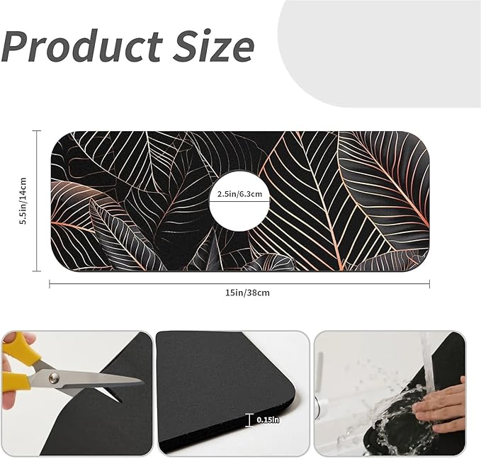 Kitchen Sink Splash Guard，Black cat hiding in jungle Faucet Mat Sink - Image 3
