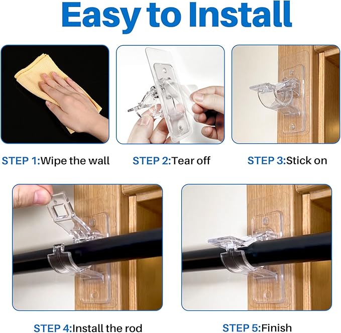 24-Pack No Drill Needed Curtain Rod Holders Brackets, Self Adhesive Rod Holder - Image 4