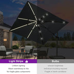 PURPLE LEAF 10 Feet Patio Umbrella with Base Outdoor Cantilever Solar Powered LED Swivel Square Umbrella Aluminum Offset Umbrella with 360-degree Rotation for Garden Deck Pool Patio, Grey - Image 2